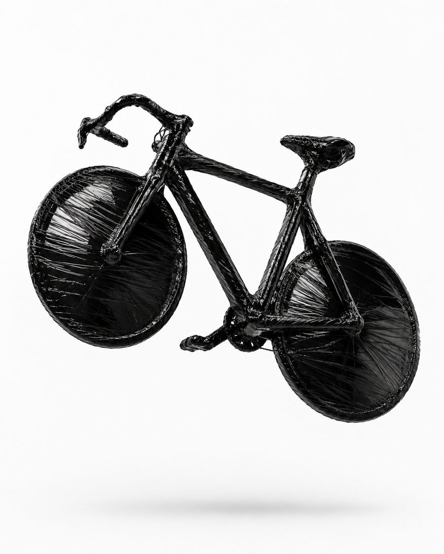 In zwarte folie gewrapte racefiets